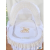 Culla con Cappottina Ruote Biancheria Set Bianca Nastro