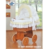 Culla con Cappottina Ruote Biancheria Set Bianca Nastro