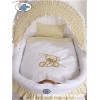 Culla con Cappottina Ruote Biancheria Set Bianca Nastro