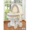 Culla con Cappottina Ruote Biancheria Set Marrone Nastro