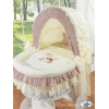 Culla con Cappottina Ruote Biancheria Set Marrone Nastro