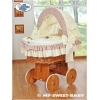 Culla con Cappottina Ruote Biancheria Set Marrone Nastro