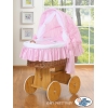 Culla con Cappottina Ruote Biancheria Set Rosa Luca