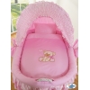 Culla di Vimini con Cappotta per Bambini Rosa Nastro