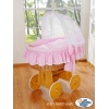 Culla in Vimini con Cappottina e Ruote Rosa Bianca Glamour