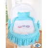 Culla in Vimini con Cappottina e Ruote Turchese Gufi