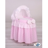 Culla in Vimini con Cappottina per le Bambole Rosa Pois Bianchi