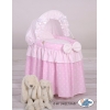 Culla in Vimini con Cappottina per le Bambole Rosa Pois Bianchi