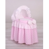 Culla in Vimini con Cappottina per le Bambole Rosa Pois Bianchi