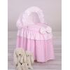 Culla in Vimini con Cappottina per le Bambole Rosa Pois Bianchi