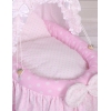 Culla in Vimini con Cappottina per le Bambole Rosa Pois Bianchi