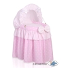 Culla in Vimini con Cappottina per le Bambole Rosa Pois Bianchi