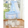 Culla in Vimini con Drappo e Ruote Blu Amelia