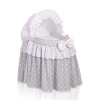 Culla per Bambole Vimini con Cappotta Bianca Grigio Pois Bianchi