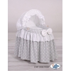 Culla per Bambole Vimini con Cappotta Bianca Grigio Pois Bianchi