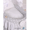 Culla per Bambole Vimini con Cappotta Bianca Grigio Pois Bianchi