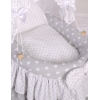 Culla per Bambole Vimini con Cappotta Bianca Grigio Pois Bianchi