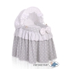 Culla per Bambole Vimini con Cappotta Bianca Grigio Pois Bianchi