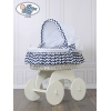 Culla XXL in Vimini con Base in Legno Bianca Blu Navy Hanna