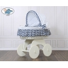 Culla XXL in Vimini con Base in Legno Bianca Blu Navy Hanna