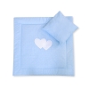 Lenzuolino Carrozzina 2 parti Blu Pois Bianchi Cuori