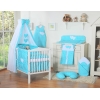 Lenzuolo Culla con Baldacchino 7 parti Turchese Pois Bianchi Cuori
