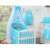 Lenzuolo Culla con Baldacchino 7 parti Turchese Pois Bianchi Cuori