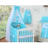 Lenzuolo Culla con Baldacchino 7 parti Turchese Pois Bianchi Cuori