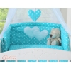 Lenzuolo Culla con Baldacchino 7 parti Turchese Pois Bianchi Cuori