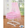 Navicella Vimini Neonato con Velo Set di Biancheria Rosa Nastro