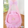 Navicella Vimini Neonato con Velo Set di Biancheria Rosa Nastro