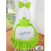 Navicella Vimini Neonato con Velo Set di Biancheria Verde Gufi