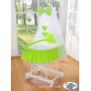 Navicella Vimini Neonato con Velo Set di Biancheria Verde Gufi