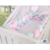 Paracolpi Treccia Lettino Extra Spesso XXL Menta Rosa Bianca