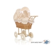 Passeggino in Vimini per le Bambole Bianca Beige Pois Bianchi