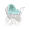 Passeggino in Vimini per le Bambole Menta Pois Bianchi