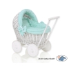 Passeggino in Vimini per le Bambole Menta Pois Bianchi