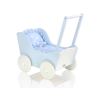 Passeggino per Bambole Legno Biancheria Bianca Blu