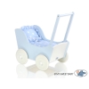 Passeggino per Bambole Legno Biancheria Bianca Blu