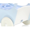 Passeggino per Bambole Legno Biancheria Bianca Blu