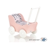 Passeggino per Bambole Legno Biancheria Bianca Rosa Cipria