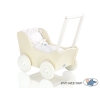 Passeggino per Bambole Legno Biancheria Creme Bianca