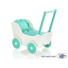 Passeggino per Bambole Legno Biancheria Menta Bianca