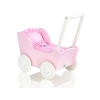 Passeggino per Bambole Legno Biancheria Rosa Bianca