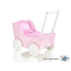 Passeggino per Bambole Legno Biancheria Rosa Bianca