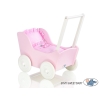 Passeggino per Bambole Legno Biancheria Rosa Bianca