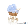 Passeggino per le Bambole Rattan Blu Pois Bianchi