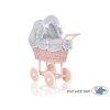 Passeggino per le Bambole Vimini Bianca Grigio Pois Bianchi Rosa Cipria