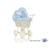 Passeggino per le Bambole Vimini Creme Blu Fiori Fiori