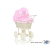 Passeggino per le Bambole Vimini Creme Rosa a Scacchi